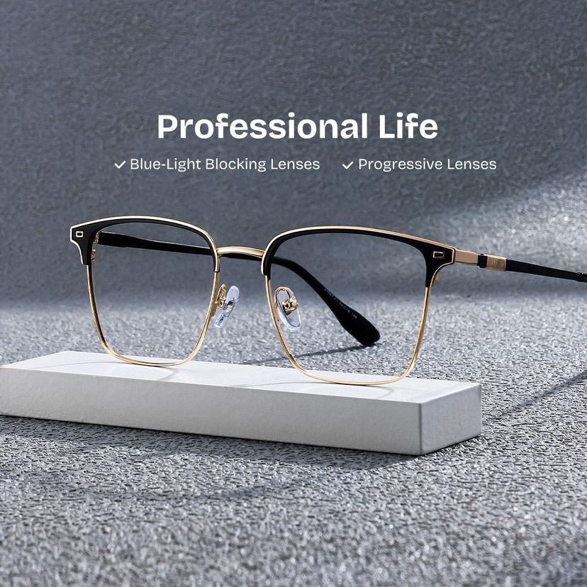 Dawson Browline Black Gold Glasses
