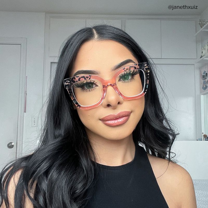 Malcolm Pink Leopard Print Square Frame Glasses for Women6