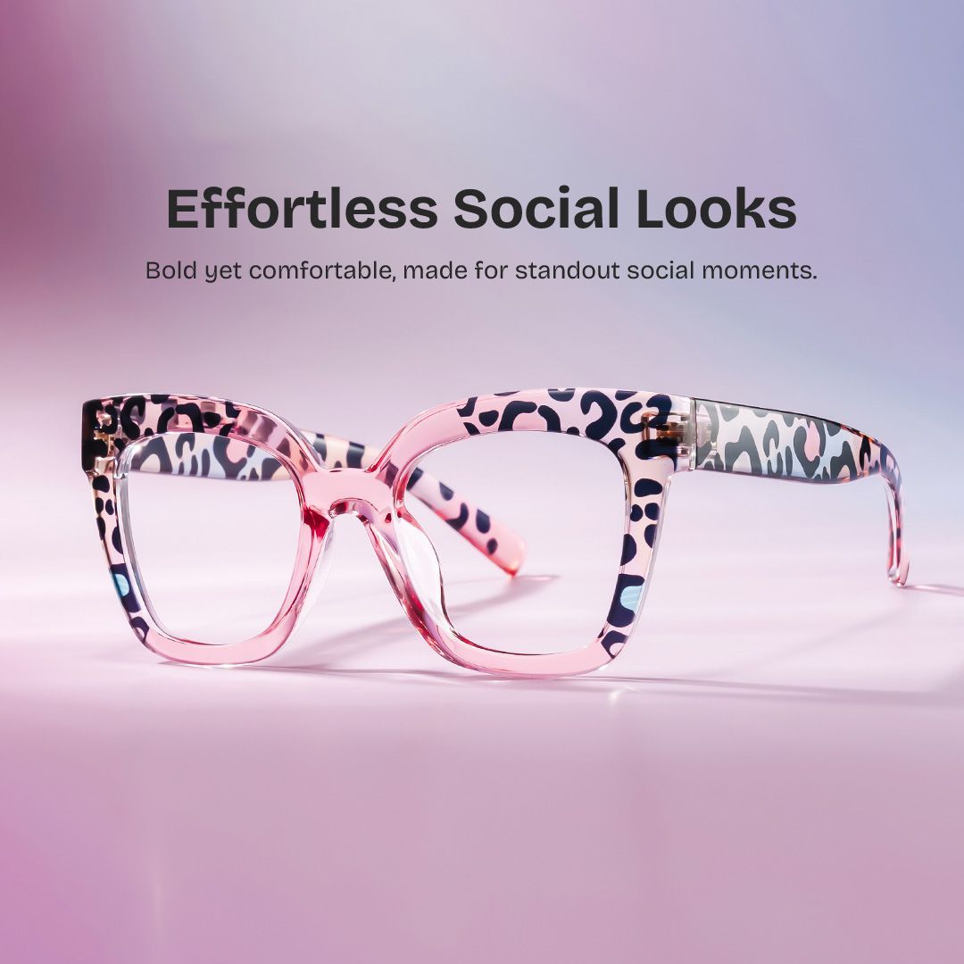 Malcolm Pink Leopard Print Square Frame Glasses for Women0
