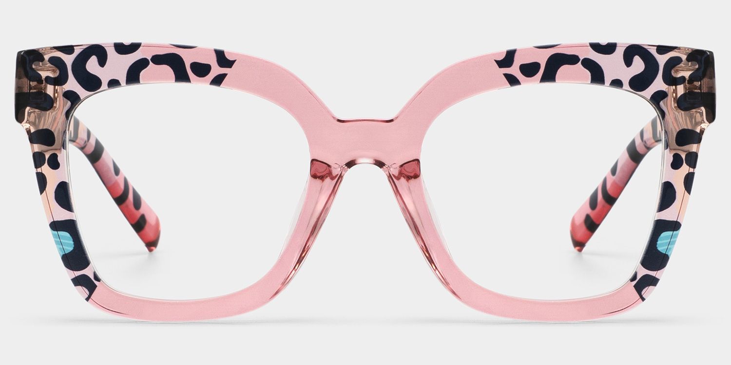 Malcolm Pink Leopard Print Square Frame Glasses for Women1