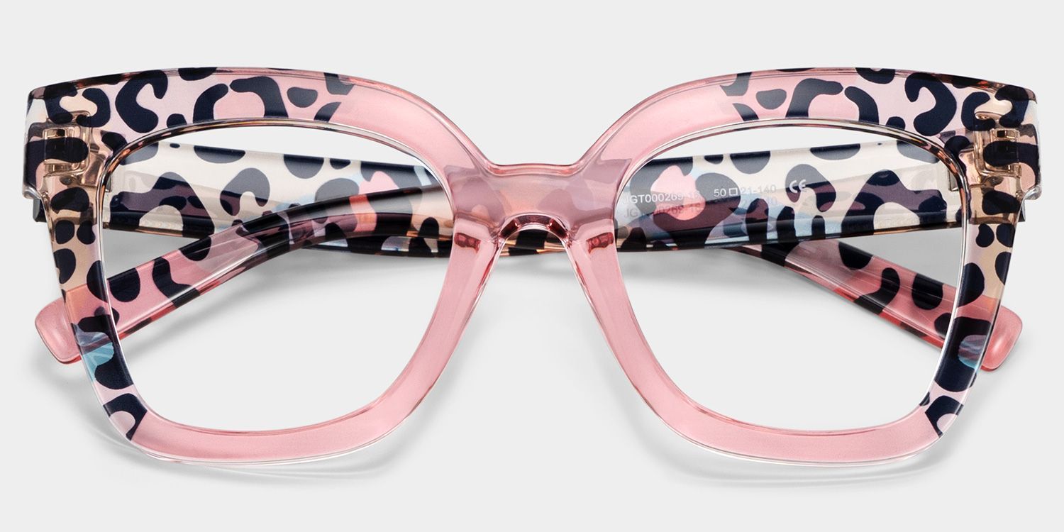 Malcolm Pink Leopard Print Square Frame Glasses for Women2