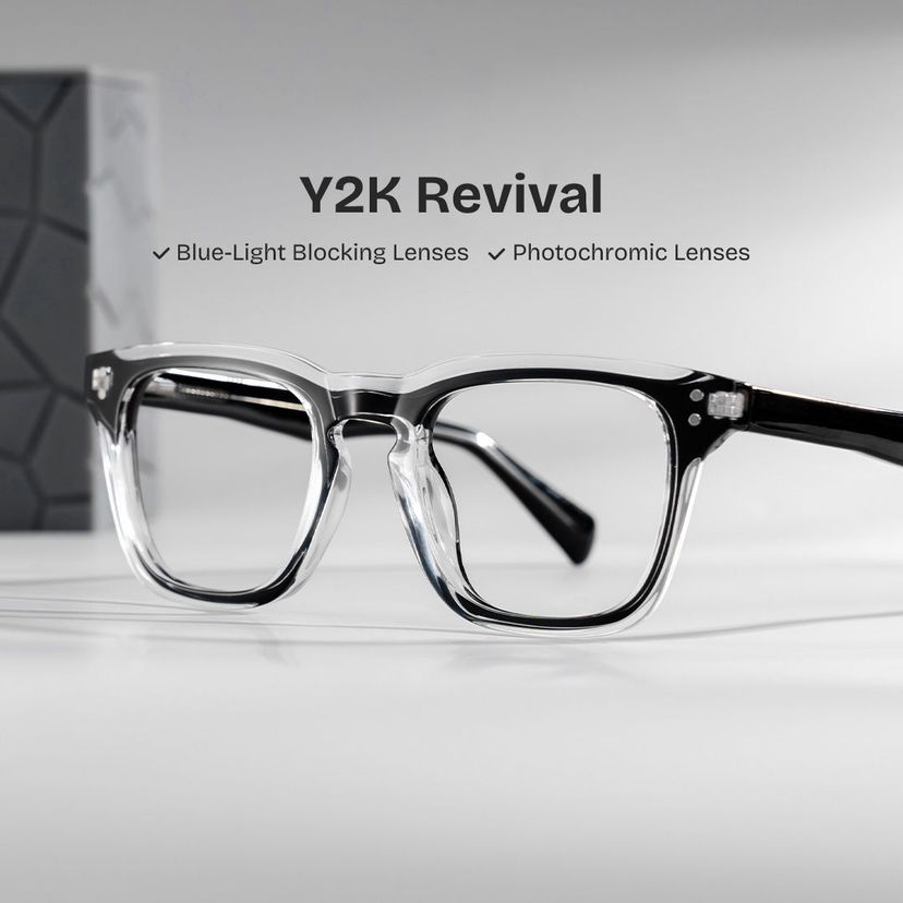 Liam Rectangle Black Clear Glasses