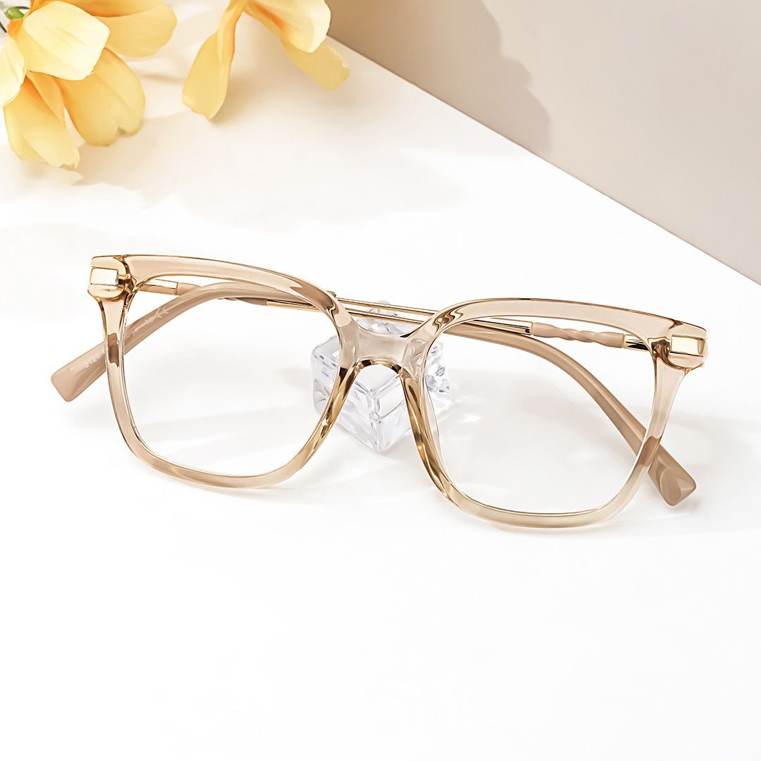 Jacqui Square Beige Eyeglasses and Clear Frame | ZEELOOL4