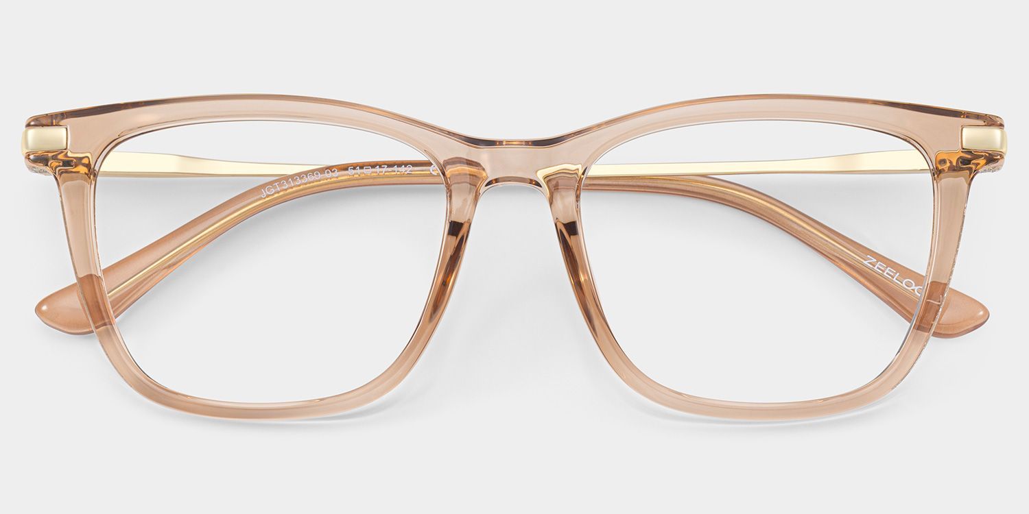 Selena Transparent Beige Rectangle Sparkling Frame Glasses | ZEELOOL2