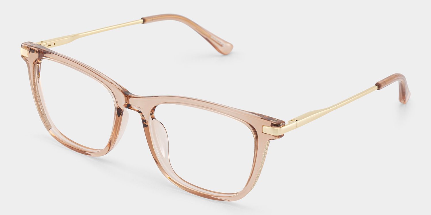 Selena Transparent Beige Rectangle Sparkling Frame Glasses | ZEELOOL3