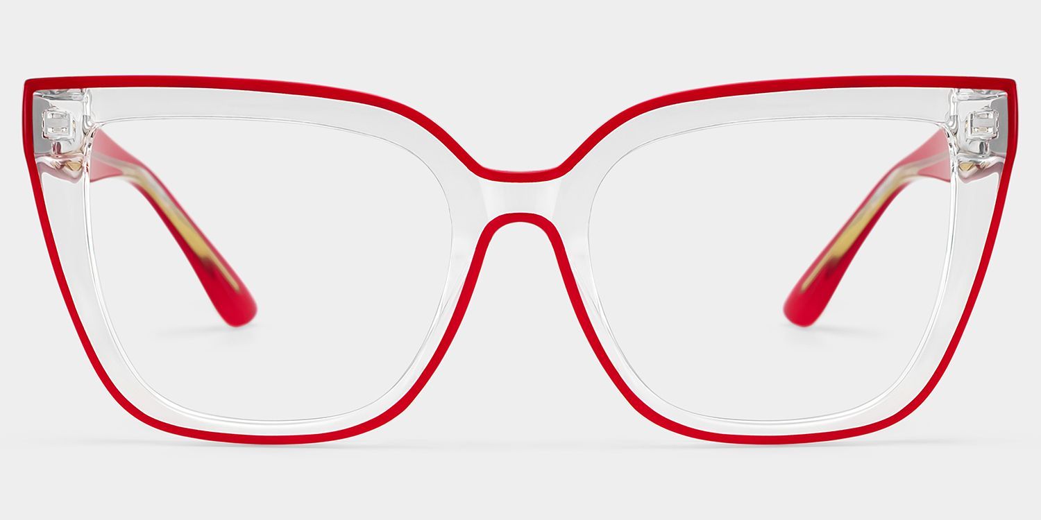 Mirta Square Glasses with Clear Frame and Red Edge | ZEELOOL0