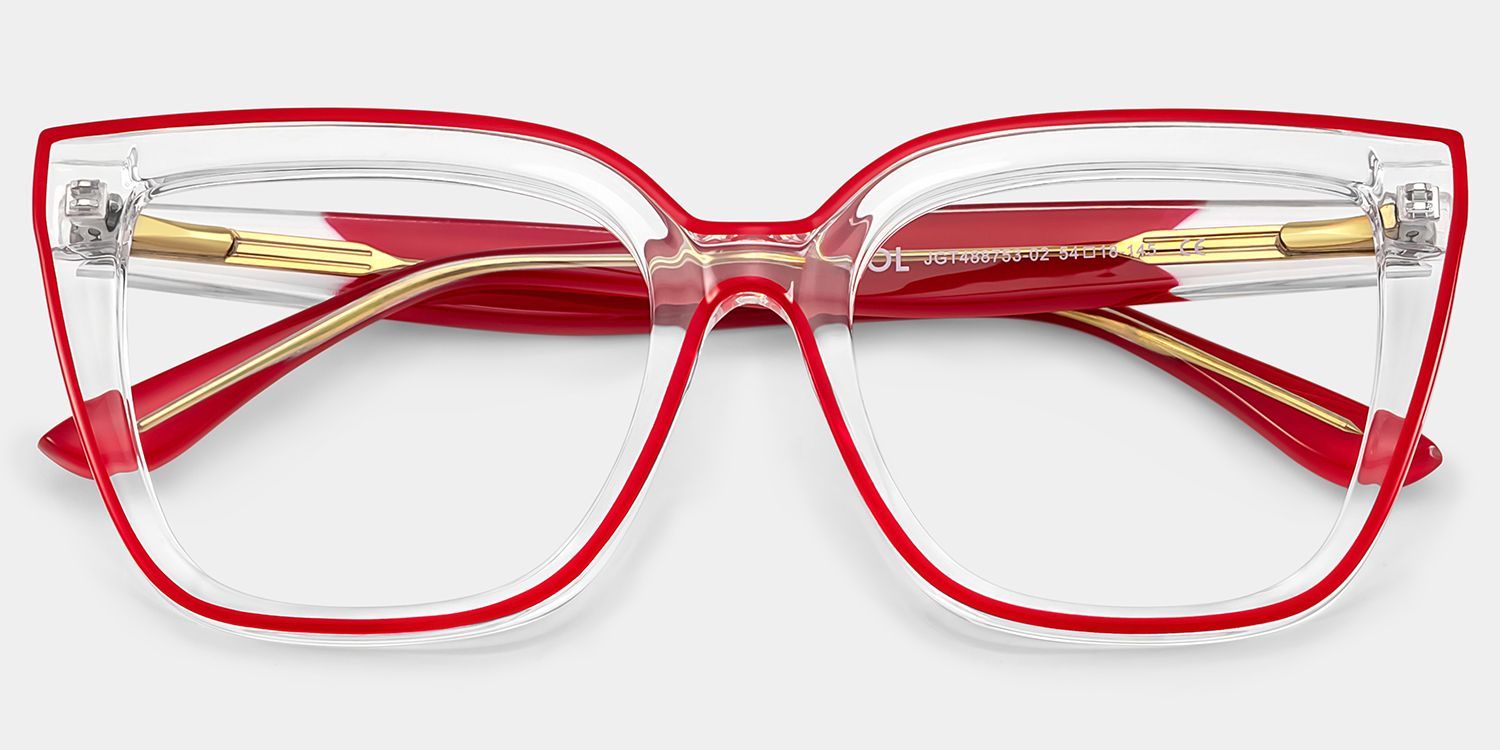 Mirta Square Glasses with Clear Frame and Red Edge | ZEELOOL1