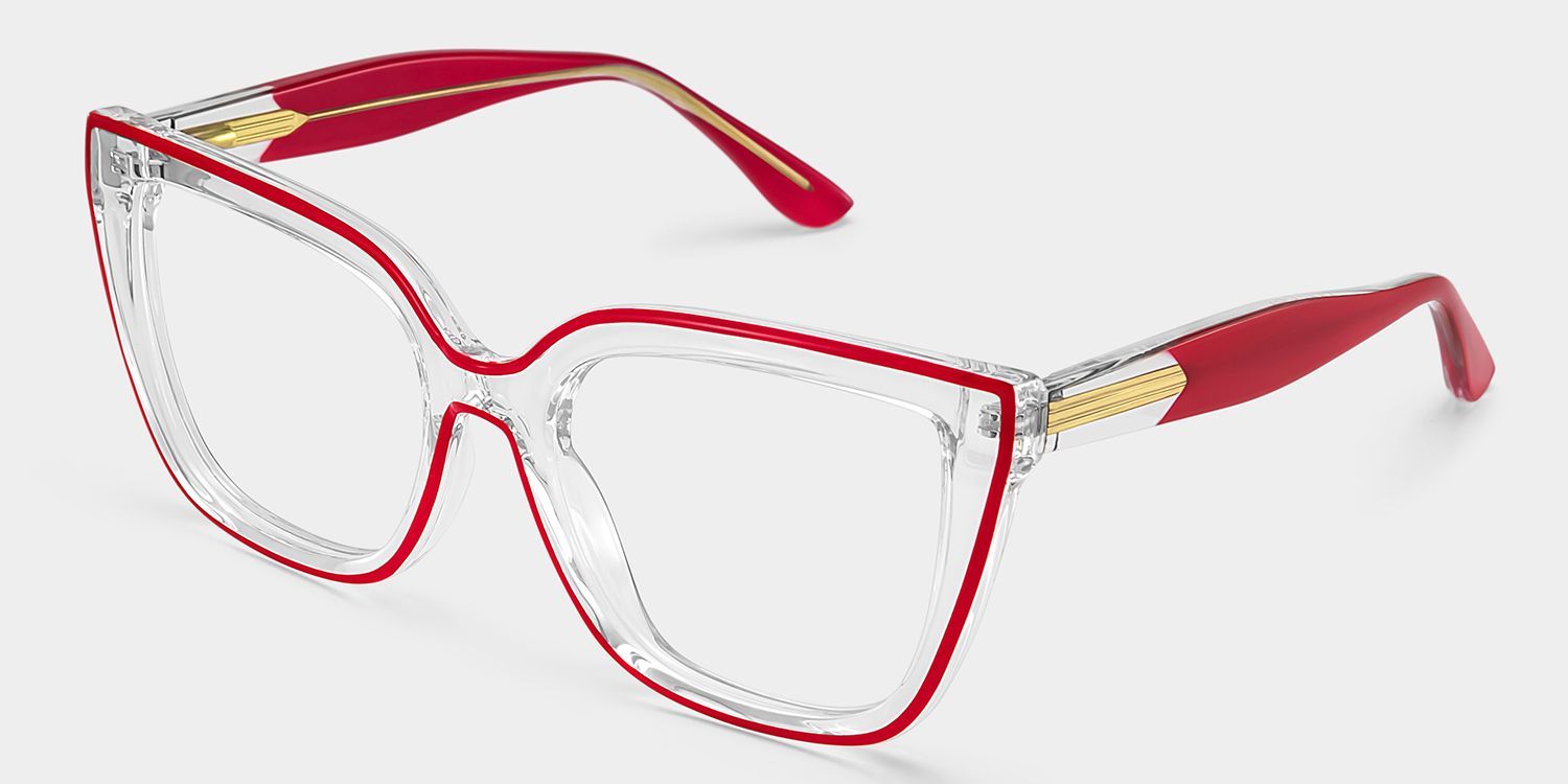 Mirta Square Glasses with Clear Frame and Red Edge | ZEELOOL2