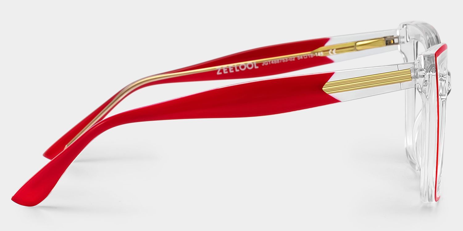 Mirta Square Glasses with Clear Frame and Red Edge | ZEELOOL3