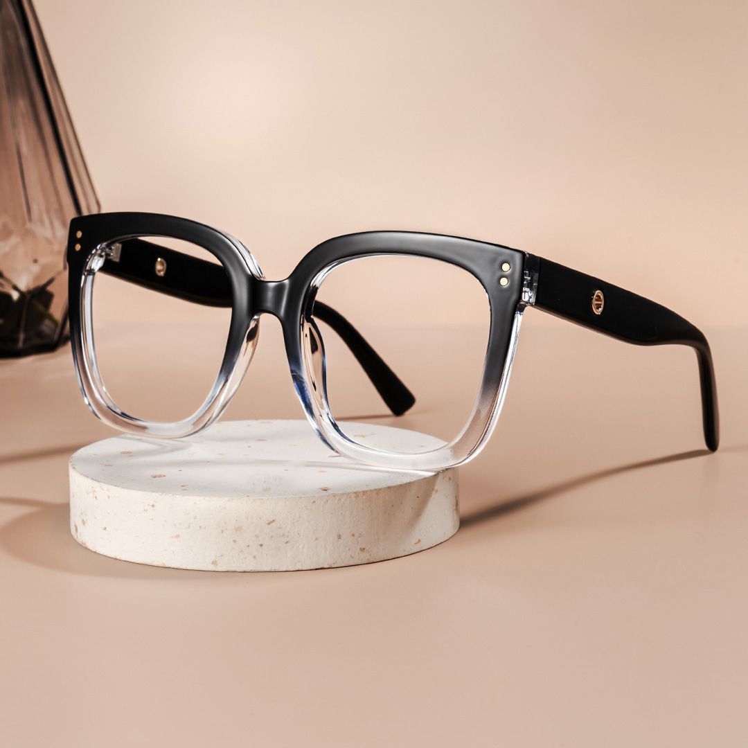 Ebony Square Black and Clear Frame Glasses | ZEELOOL0