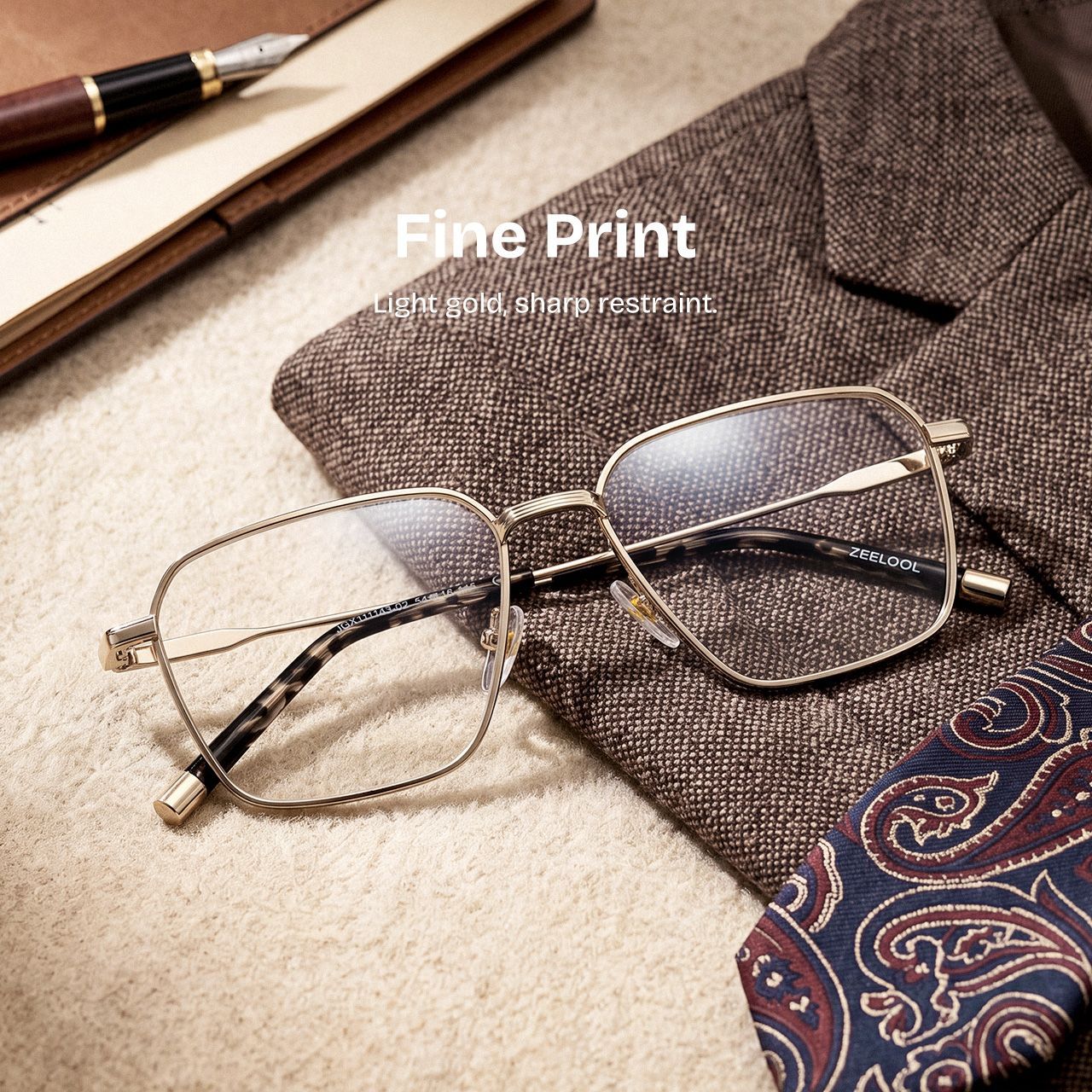 Ashley Gold Square Eyeglass Frames for Men | ZEELOOL0