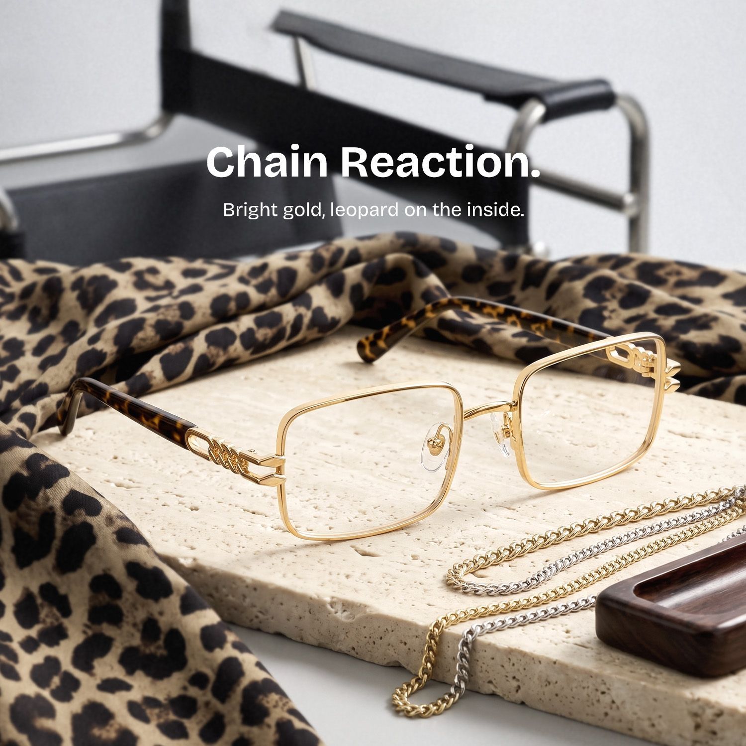 Olivia Gold Rectangle Glasses | ZEELOOL0