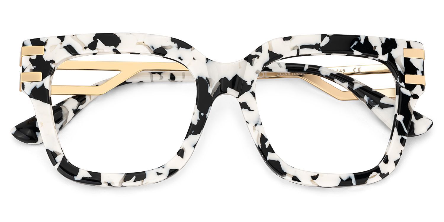 Square Cat-Eye Glasses With Cow Pattern1