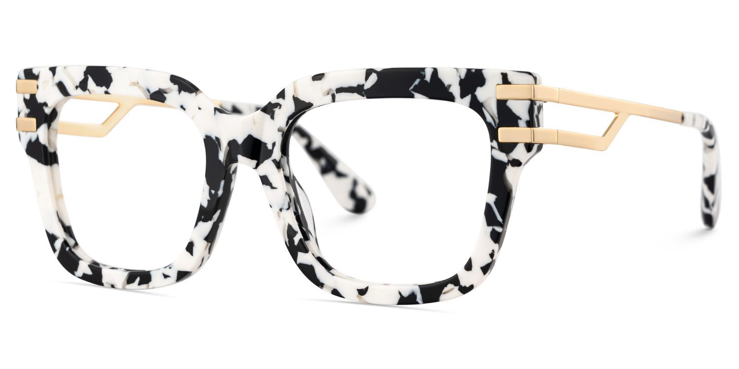Square Cat-Eye Glasses With Cow Pattern2