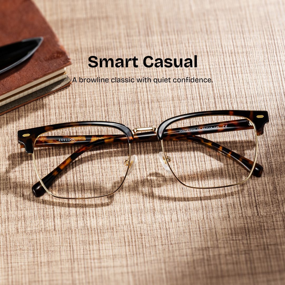 Braidsby Tortoise Browline Mixed Frame Glasses for Men | ZEELOOL0