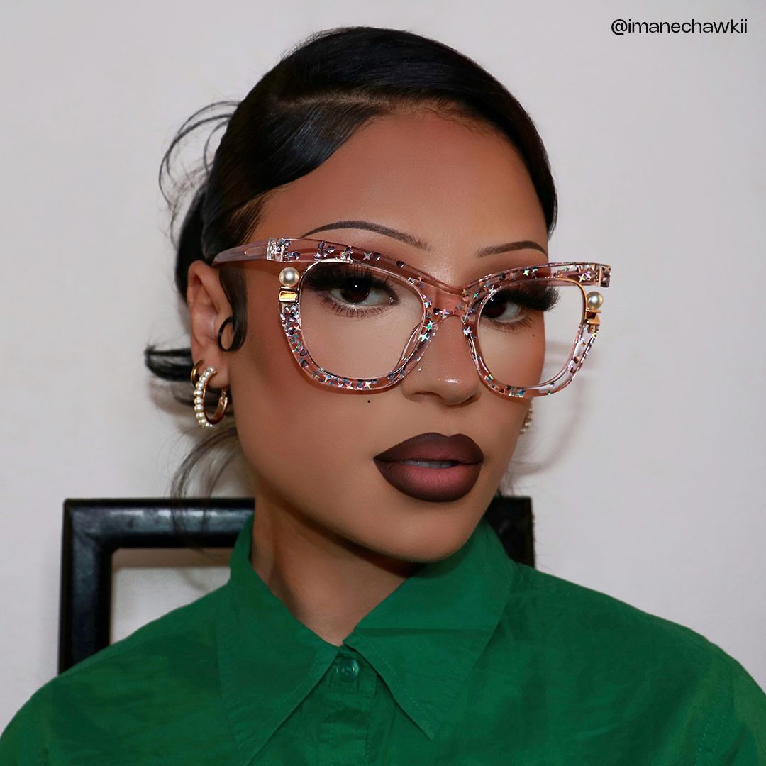 Transparent Pink Glasses with Pearl and Glitter Stars7