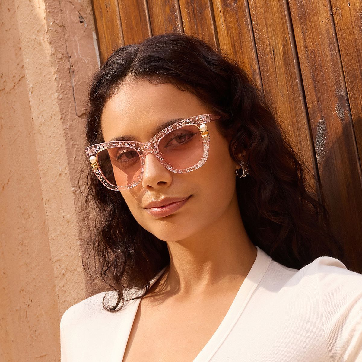 Transparent Pink Glasses with Pearl and Glitter Stars0