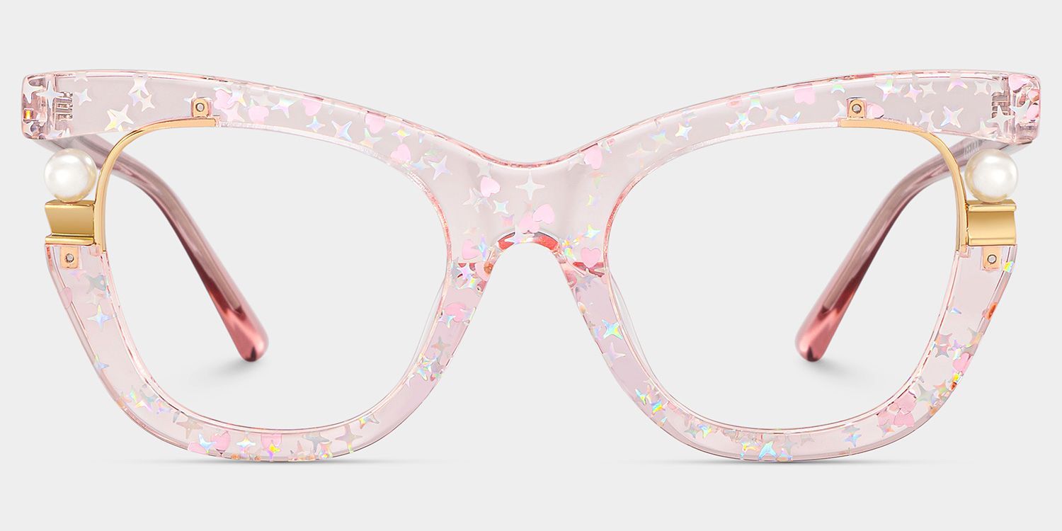 Transparent Pink Glasses with Pearl and Glitter Stars2