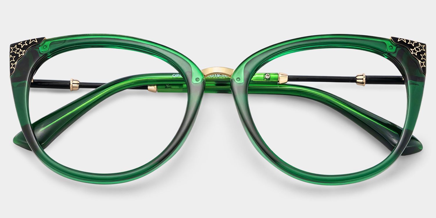 Dalton Cat Eye Dark Green Frame Glasses | Zeelool2