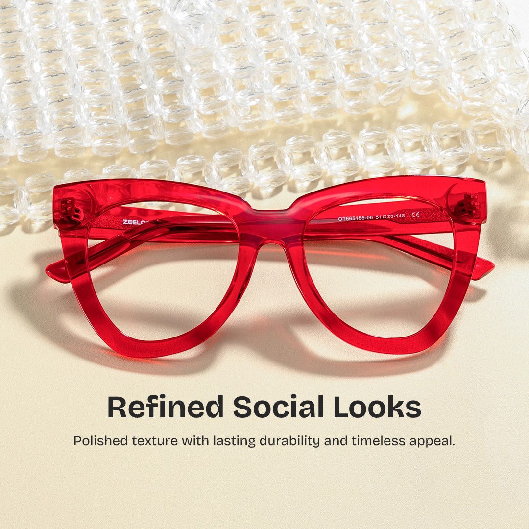 Yaser Cat-eye Red Eyeglasses and Acetate Frames | ZEELOOL0