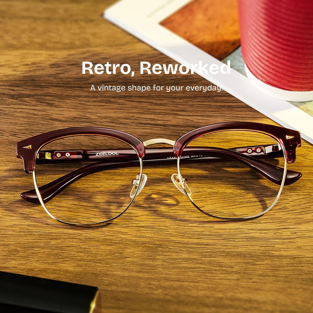 Lasha Red Browline Mixed Frame Glasses for Women | ZEELOOL0